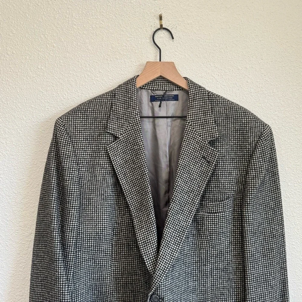 Brooks Brothers Mens 45R Blazer 100% Camel Hair Houndstooth‎ Sport Coat USA